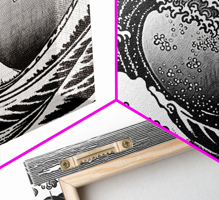 Black and White Wave Canvas Print, Hokusai Inspired Wall Art, Japanese Style Wall Art, Living Room Home Decor, Unique Wall Art
