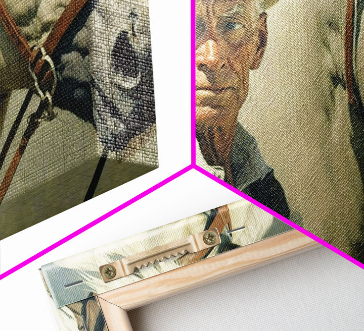 Vintage Cowboys Painting Print Horse Wall Art Canvas Hunting Southwest Sketch Drawing Poster Framed Antique Country Rustic Farmhouse Decor