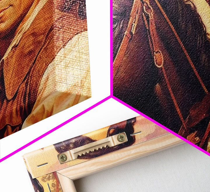 Vintage Cowboys Painting Print Horse Wall Art Canvas Hunting Southwest Sketch Drawing Poster Framed Antique Country Rustic Farmhouse Decor