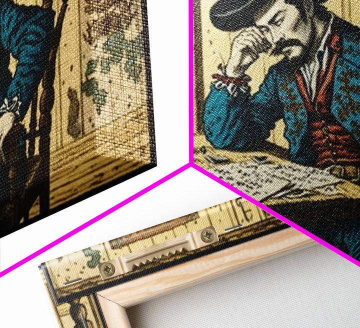 Japanese Cowboy, Wild West Samurai Mashup Art, Framed Canvas Print, Wild Western Decor, Home Art, Living Room Decor