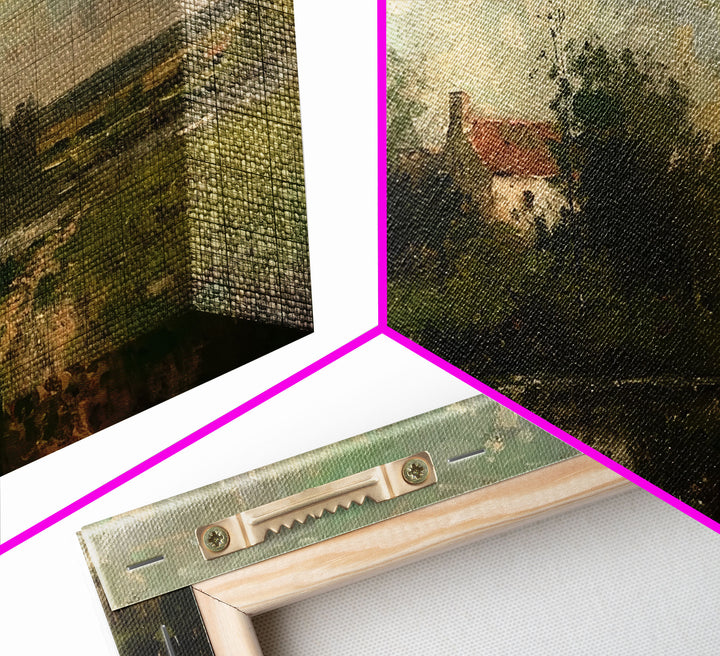 Slightly Scorched Vintage Landscape Painting Canvas Print - Farmhouse Painting - Wall Art - Large Print