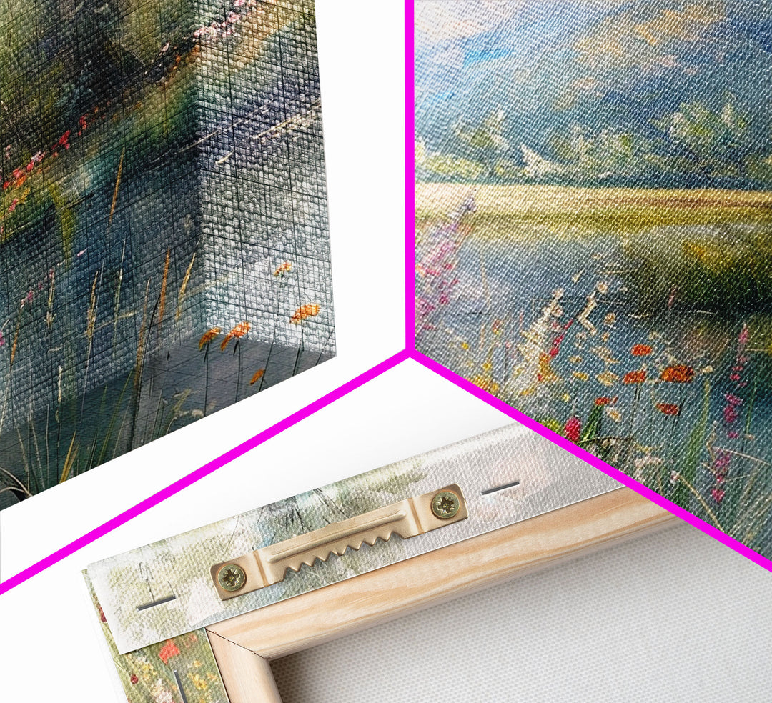 Dutch Landscape With Lake Framed Canvas Print Oil Painting, Wood Frame Wall Art, Cottage Core, Farmhouse Decor, Living Room Art