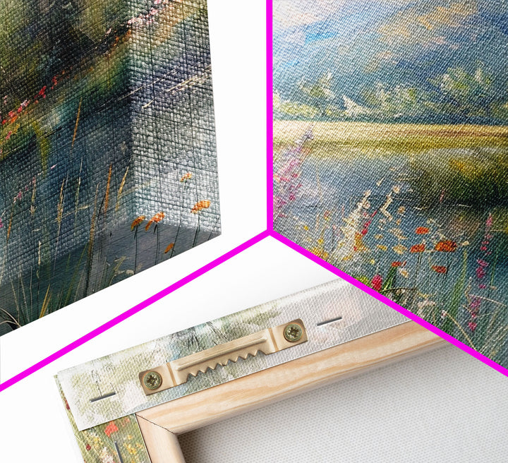 Dutch Landscape With Lake Framed Canvas Print Oil Painting, Wood Frame Wall Art, Cottage Core, Farmhouse Decor, Living Room Art