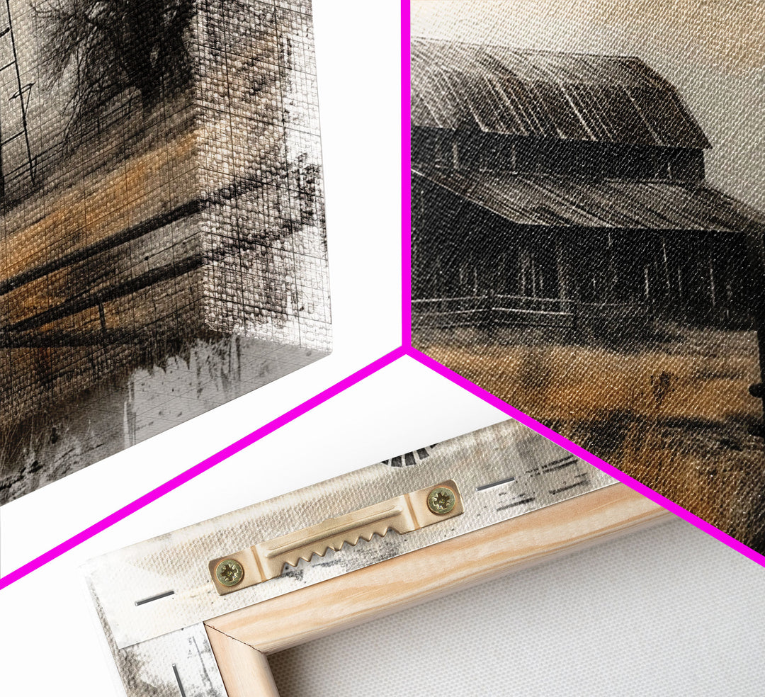Farmhouse Barn Wall Art Canvas Print Painting Metal Art Vintage Decor Country Art Wood Frame Art Rustic Primitive Art Old Barn Painting