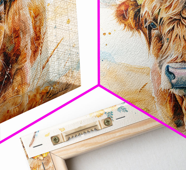 Vintage Cow Painting Framed Canvas Print | Retro Country Decor | Living Room Art | Gift For Her | Vintage Wall Art | Cottage Core Wall Art