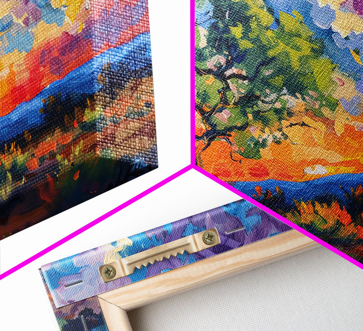 Midcentury Modern Pop Art Landscape Painting Canvas Print, Framed Wall Art, Southwestern Decor, Home Decor Wall Art, Country Decor