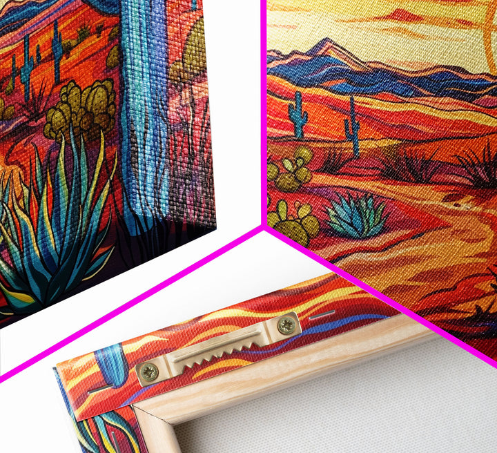 Mid Centry Modern Pop Art Style Desert Landscape Painting Canvas Print, Retro Style Wall Art, Home Decor, Desert Wall Art, Arizona Art