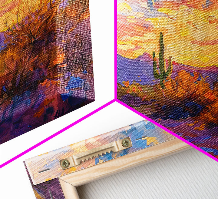 Saguaro Cactus Pop Art Oil Painting Canvas Print, Sedona Arizona, Grand Canyon Painting, Desert Landscape, Southwestern Decor, Kitsch Art
