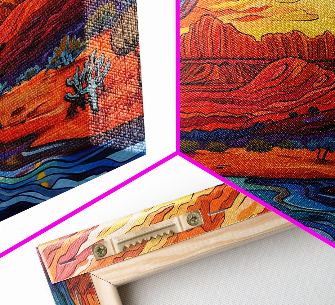 Midcentury Modern Pop Art Desert Landscape Painting Canvas Print, Framed Wall Art, Southwestern Decor, Home Decor Wall Art, Country Decor