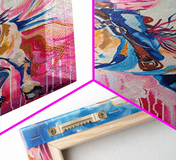 Dynamic Cowboy and Horse Painting - Colorful Western Art, Framed Canvas Print, Living Room Decor, Cowboy Riding Wall Art