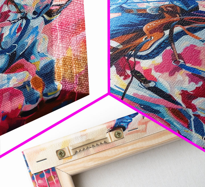 Energetic Cowboy on Horseback - Vibrant Western Art, Framed Canvas Print, Living Room Decor, Cowboy Rodeo Painting, Colorful Wall Art