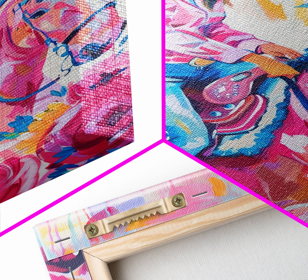 Cowgirl with Floral Horse - Colorful Western Art, Framed Canvas Print, Living Room Decor, Cowgirl Painting, Vibrant Wall Art