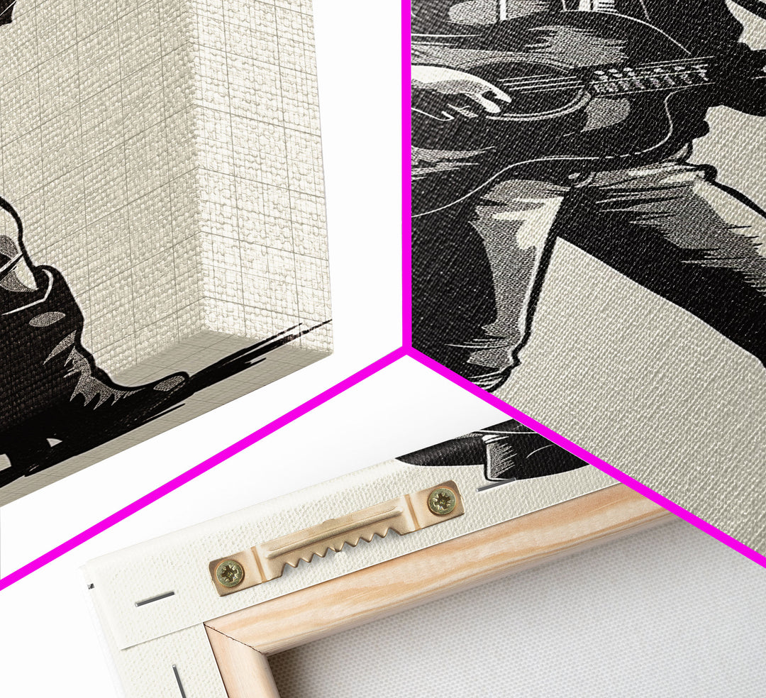 Cowgirl Guitarist Silhouette Art Print, Retro Western Framed Canvas, Vintage Country Music Art, Unique Wall Decor for Home