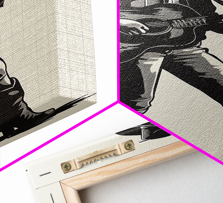 Cowgirl Guitarist Silhouette Art Print, Retro Western Framed Canvas, Vintage Country Music Art, Unique Wall Decor for Home