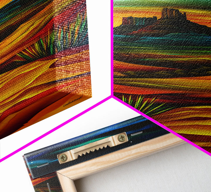 Dramatic Desert Landscape - Vibrant Western Art, Framed Canvas Print, Living Room Decor, Desert Painting, Colorful Wall Art