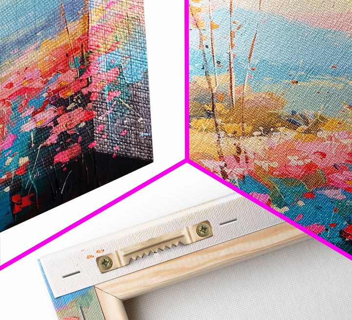 Serene Meadow Landscape at Sunrise - Framed Canvas Print, Tranquil Living Room Art, Peaceful Bedroom Decor, Pastel Flower Art, Wall Art