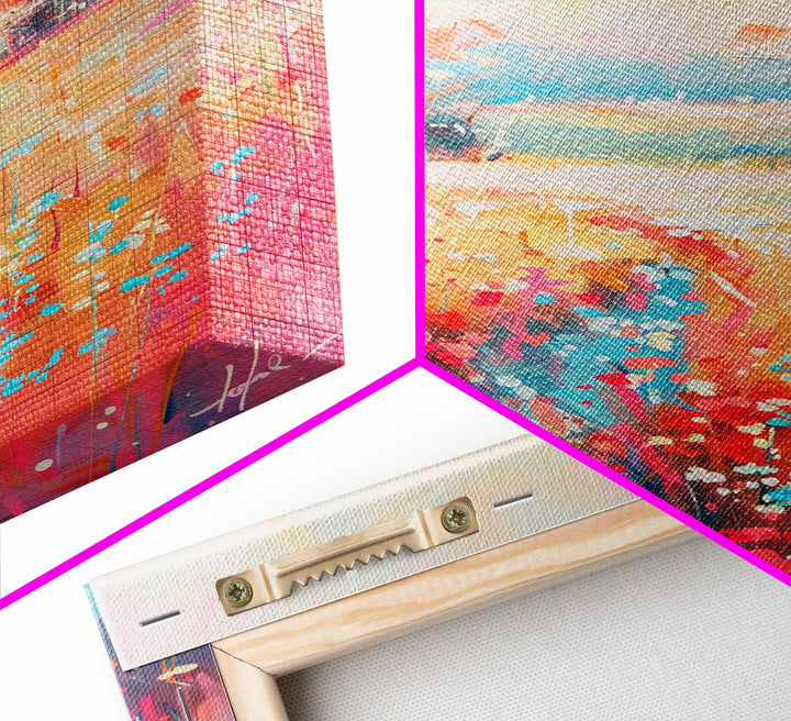 Luminous Landscape with Wildflowers - Framed Canvas Print, Radiant Living Room Art, Bright Bedroom Decor, Colorful Flower Art, Wall Art