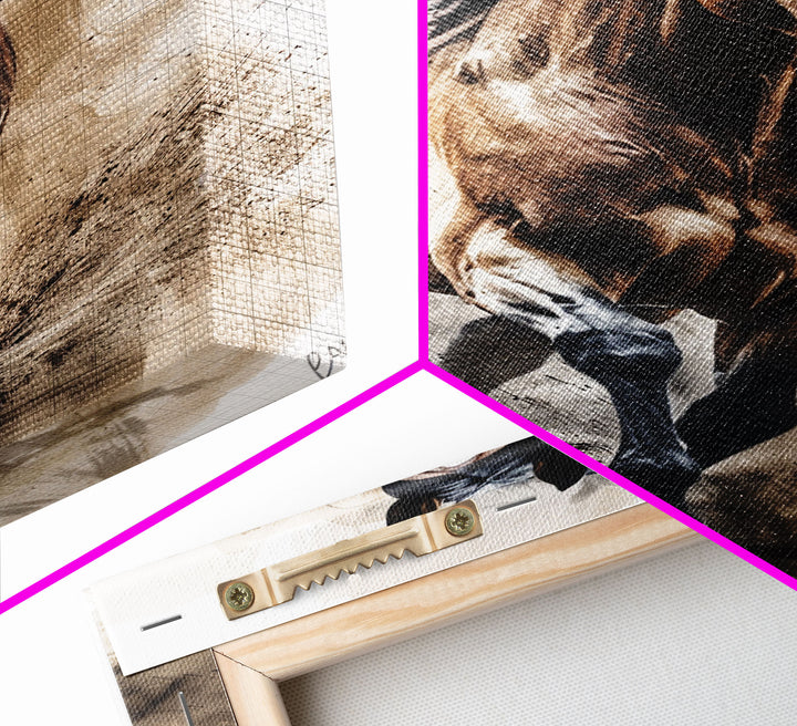 Powerful Horse Galloping - Framed Canvas Print, Dynamic Living Room Art, Energetic Bedroom Decor, Equestrian Art, Wall Art