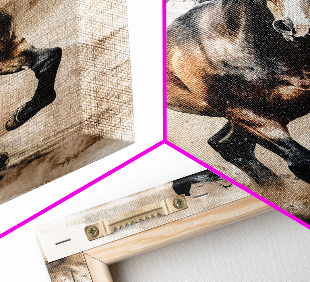 Running Horse in Motion - Framed Canvas Print, Lively Living Room Art, Vibrant Bedroom Decor, Equestrian Art, Wall Art