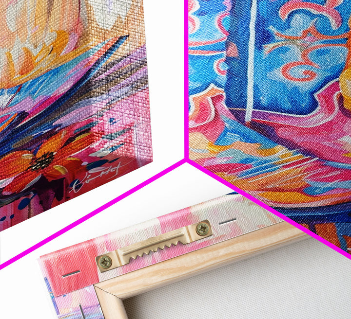 Colorful Cowboy Boots with Flowers - Framed Canvas Print, Rustic Western Decor, Vibrant Boot Wall Art for Home Decoration