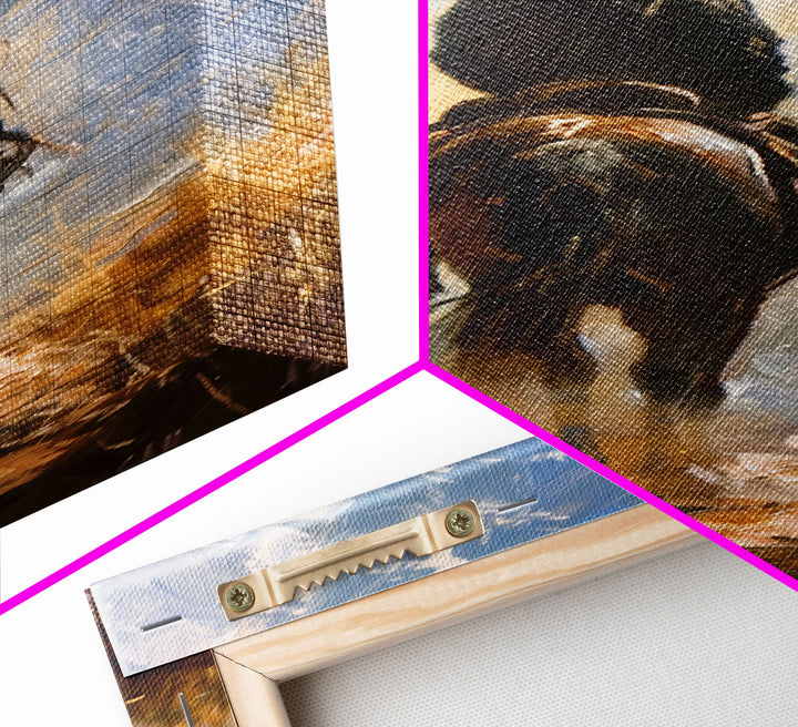 Cowboy Silhouette Riding Through the Plains - Framed Canvas Print, Western Art, Rustic Decor, Living Room Wall Art, Cowboy Themed Art