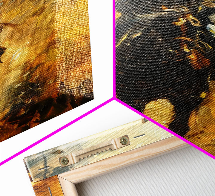 Cowboy Riding Horse into the Distance - Framed Canvas Print, Western Art, Rustic Decor, Living Room Wall Art, Cowboy Themed Art