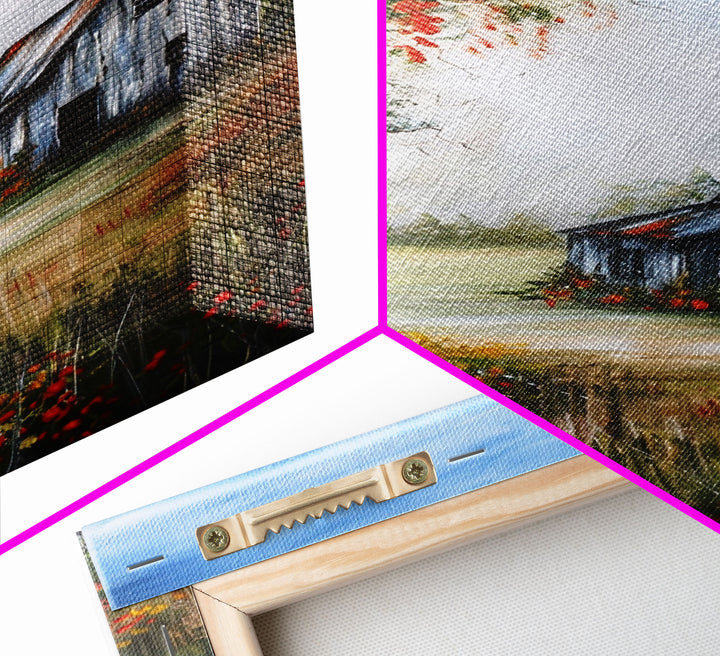 Idyllic Barn Scene with Rustic Charm - Framed Canvas Print, Country Living Room Decor, Farmhouse Wall Art, Barn Art Print for Bedroom