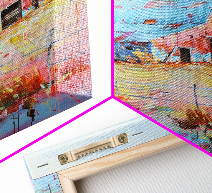 Serene Barn Scene in Soft Pastel Hues - Framed Canvas Print, Rustic Decor, Countryside Art for Bedroom, Farmhouse Wall Art for Living Room