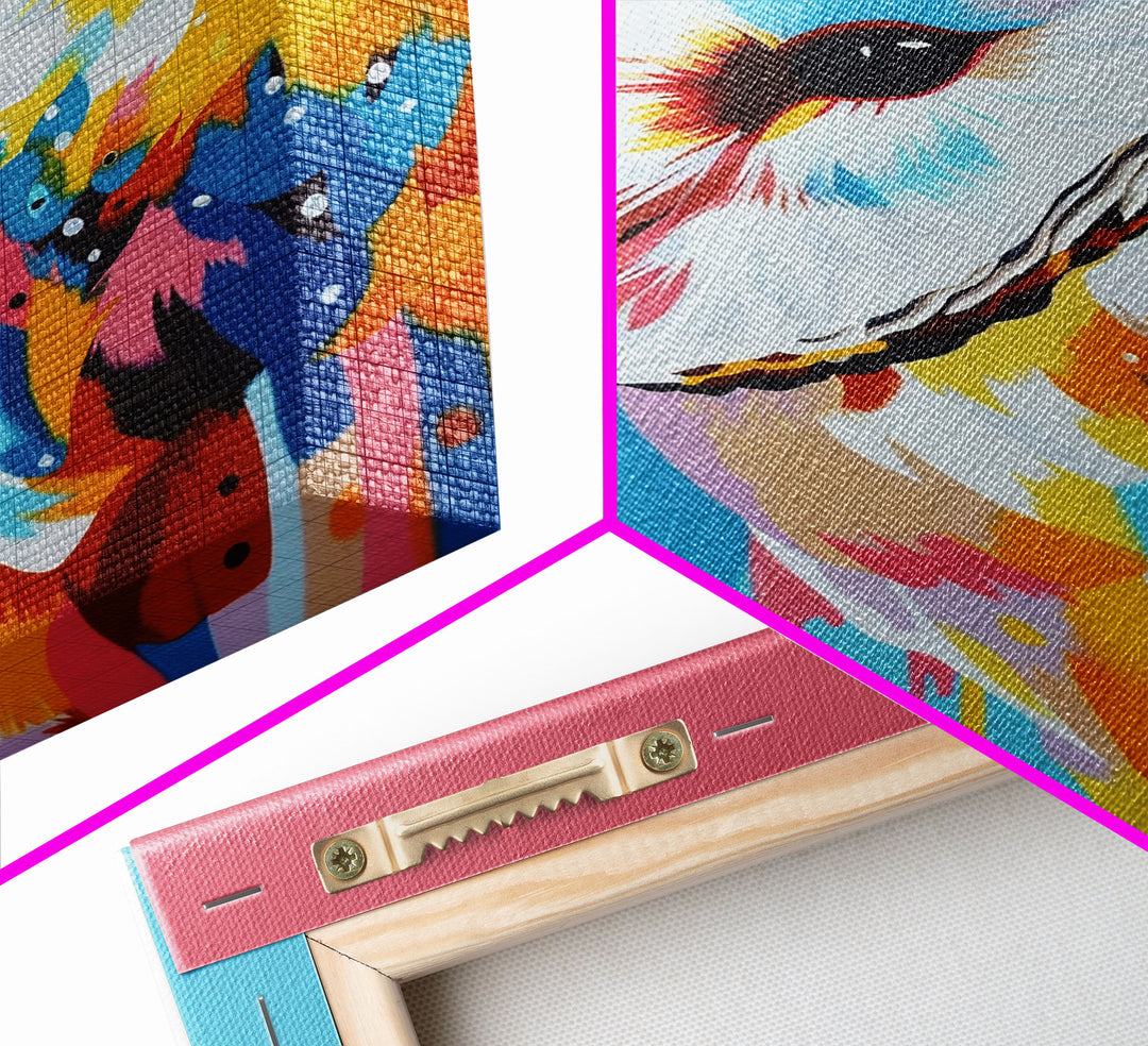 Colorful Owl Pop Art on Pink and Blue Background - Framed Canvas Print, Bird Decor, Owl Art for Living Room, Vibrant Wall Art for Bedroom