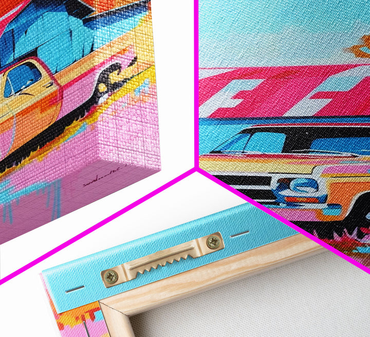 Vintage Truck with Colorful Barn in Background - Framed Canvas Print, Retro Decor, Truck Art for Bedroom, Farmhouse Wall Art for Living Room