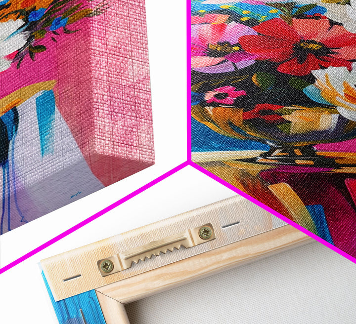 Colorful Floral Arrangement in Bright Vase - Framed Canvas Print, Flower Decor, Floral Art for Living Room, Vibrant Wall Art for Home