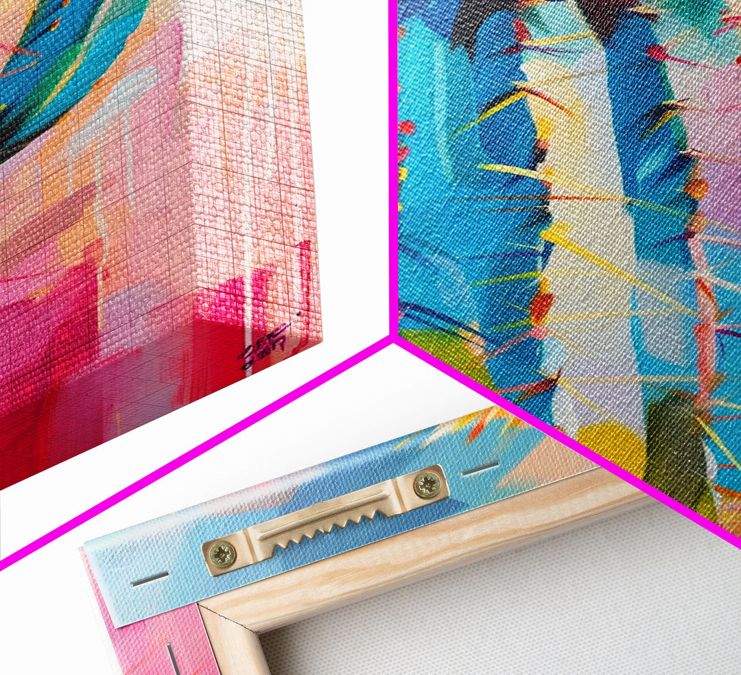 Colorful Cactus Framed Canvas Print - Vibrant Succulent Wall Art, Living Room Decor, Modern Artwork Unique Desert Art for Bedroom and Office