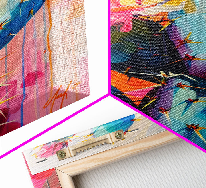 Flowering Cactus Framed Canvas Print - Desert Plant Wall Art, Living Room Decor, Modern Artwork, Unique Succulent Art for Bedroom and Office