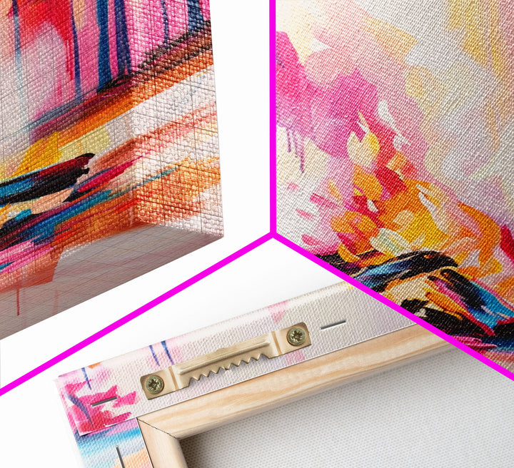 Vibrant Campfire Framed Canvas Print - Colorful Nature Wall Art, Living Room Decor, Modern Artwork, Unique Fire Art for Bedroom and Office