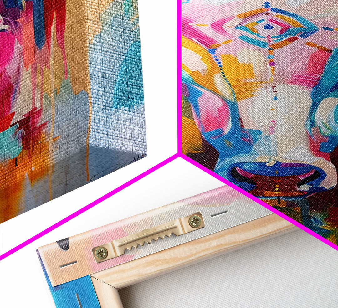 Colorful Bull Painting with Abstract Style - Framed Canvas Print, Bold Animal Wall Art, Modern Bull Decor for Living Room or Bedroom