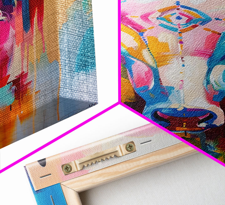 Colorful Bull Painting with Abstract Style - Framed Canvas Print, Bold Animal Wall Art, Modern Bull Decor for Living Room or Bedroom