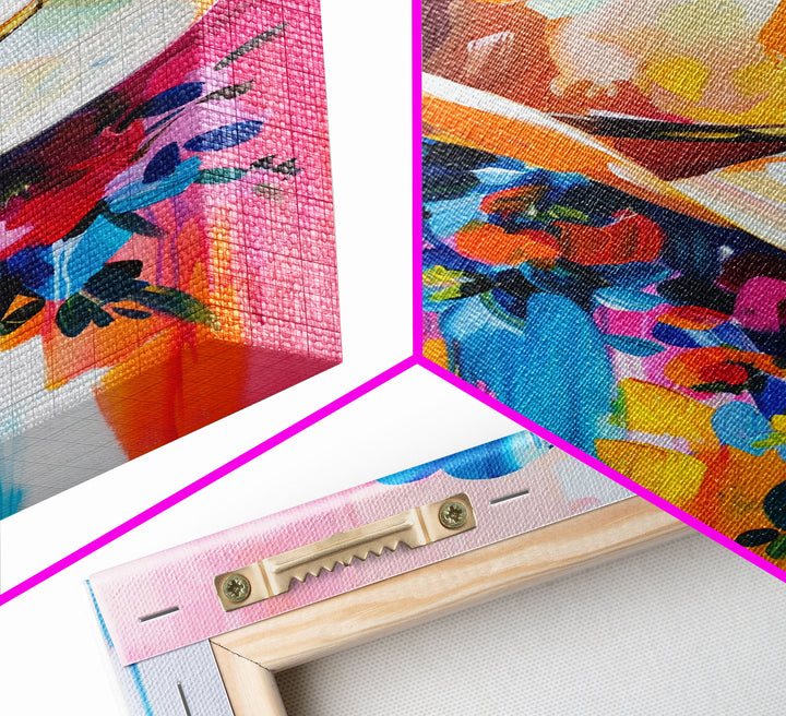 Colorful Cowboy Hat with Floral Accents - Framed Canvas Print, Modern Western Decor, Bold Hat Wall Art for Living Room or Bedroom