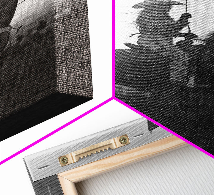 Cowgirl Riding with Flag Art Print, Western Rodeo Framed Canvas, Vintage Black and White Photography, Unique Home Decor