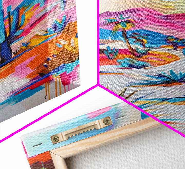 Colorful Desert Pathway Art - Framed Canvas Print, Southwestern Decor, Vibrant Living Room Wall Art, Modern Desert Landscape