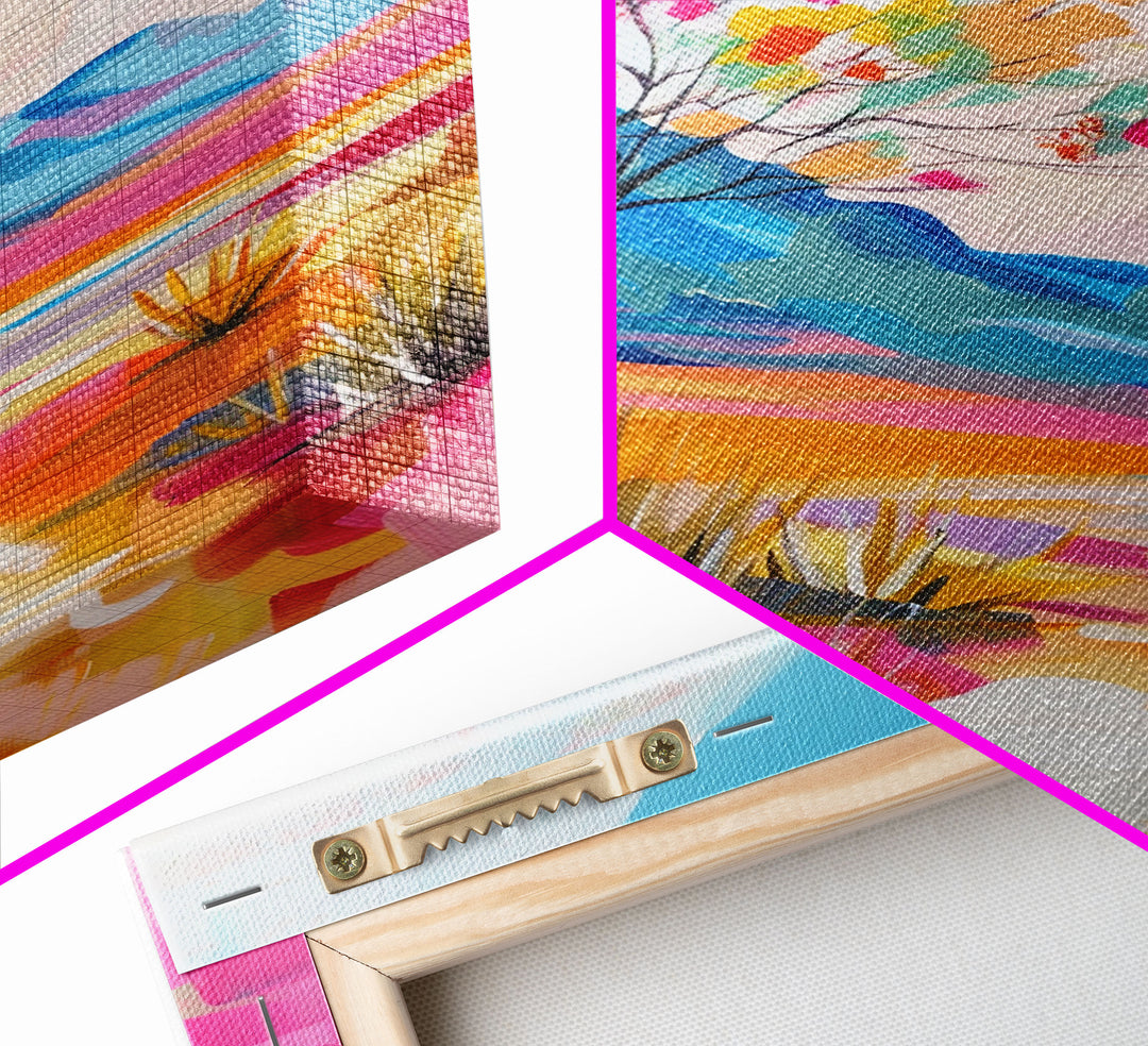 Bright Desert Tree Art - Framed Canvas Print, Southwestern Decor, Colorful Living Room Wall Art, Modern Desert Landscape