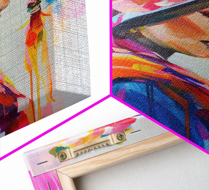 Portrait of Woman in Floral Headscarf Framed Canvas Print - Elegant Wall Art, Feminine Living Room Decor, Artistic Bedroom Art