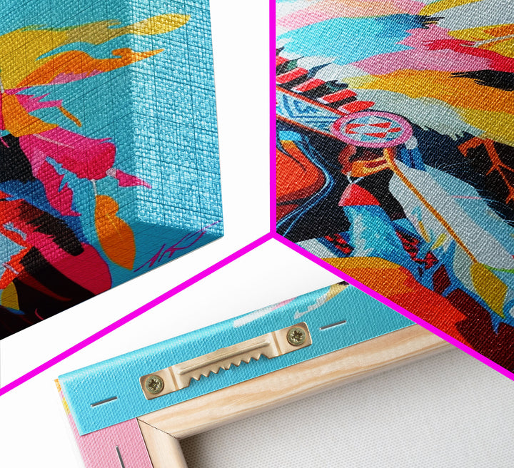 Colorful Native American Woman Framed Canvas Print - Stunning Wall Art, Bedroom Decor, Vibrant Tribal Artwork for Living Room