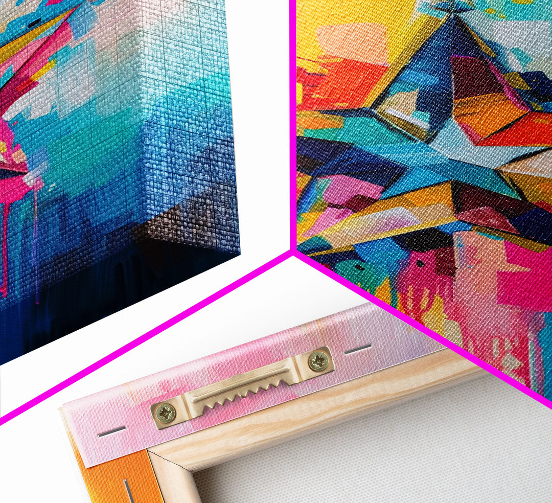 Colorful Abstract Star Wall Art - Framed Canvas Print, Modern Living Room Decor, Vibrant Star Artwork, Bedroom Wall Art