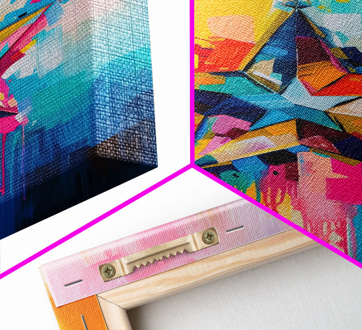Colorful Abstract Star Wall Art - Framed Canvas Print, Modern Living Room Decor, Vibrant Star Artwork, Bedroom Wall Art