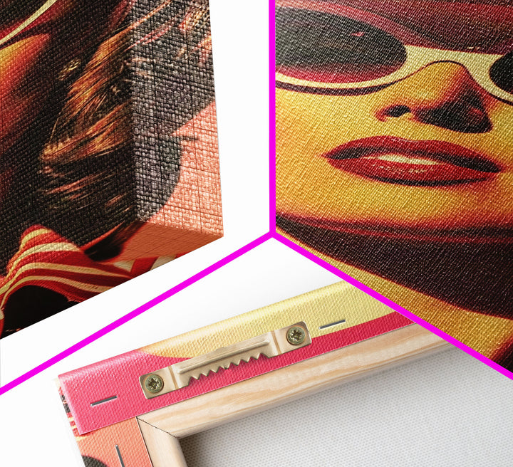 Retro Cowgirl in Sunglasses with Hat Art | Framed Canvas Print | Vintage Western Decor | Classic Cowgirl Wall Art for Home Decor