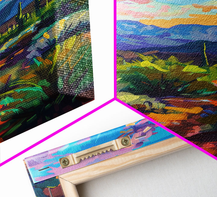 Framed Canvas Print, Cactus and Desert Path Wall Art, Vibrant Southwest Landscape for Living Room or Bedroom, Nature Art Poster Piece