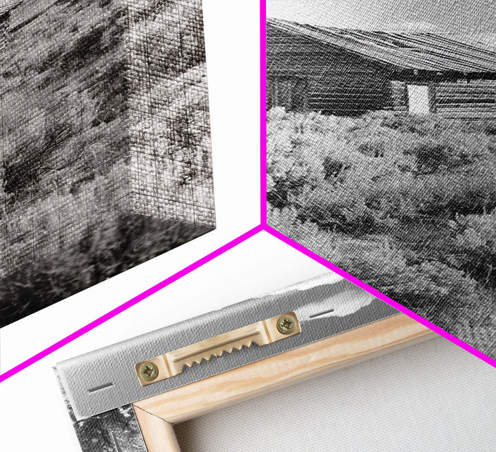 Abandoned Cabin in the Wild Black and White Photography - Framed Canvas Print, Rustic Home Decor, Vintage Landscape Wall Art