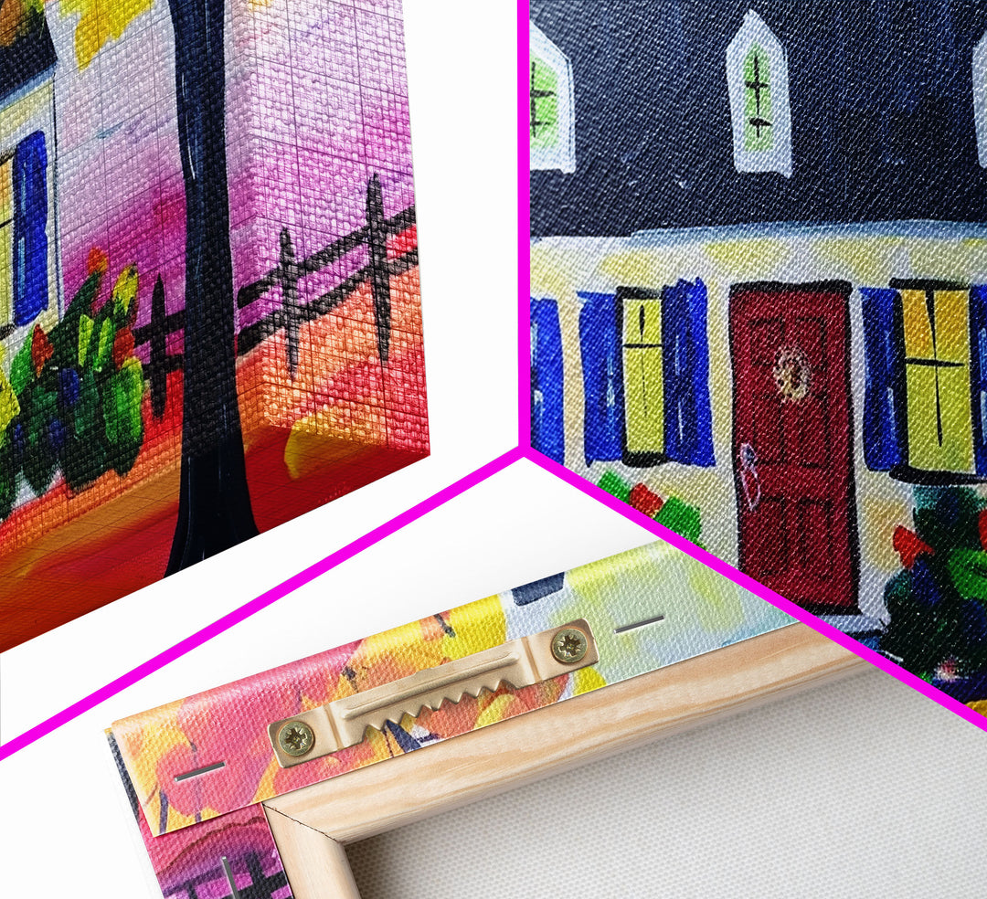 Cozy Cottage in Autumn, Framed Canvas Print, Ideal for Living Room Art, Rustic Home Decor, Charming Bedroom Wall Art