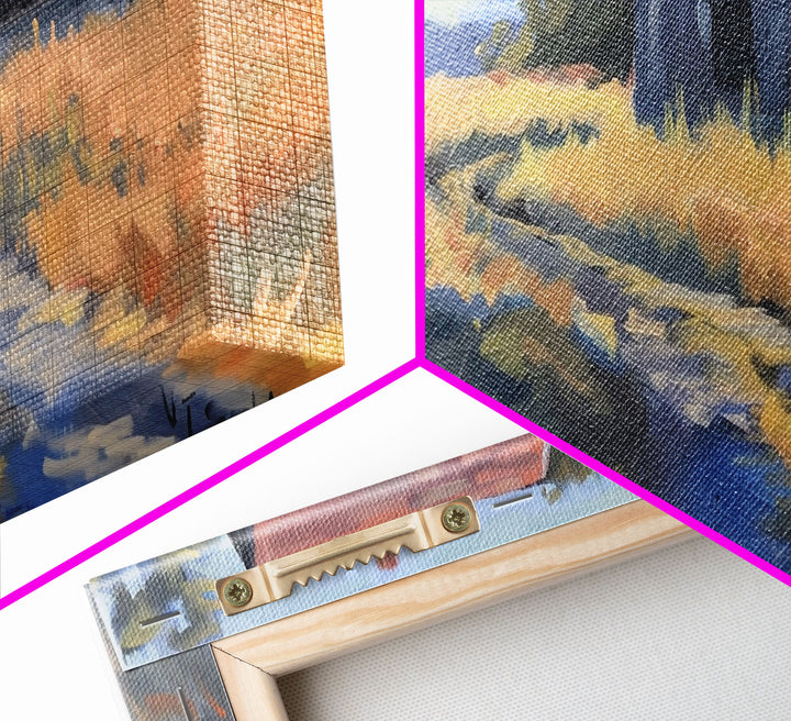 Quaint House on Country Road, Framed Canvas Print, Perfect for Living Room Art, Rustic Home Decor, Serene Bedroom Wall Art