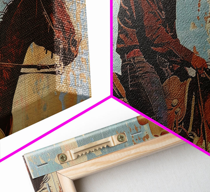 Cowboy Riding Horse in Abstract Style, Perfect Bedroom Art, Framed Canvas Print, Rustic Living Room Decor, Modern Home Decoration